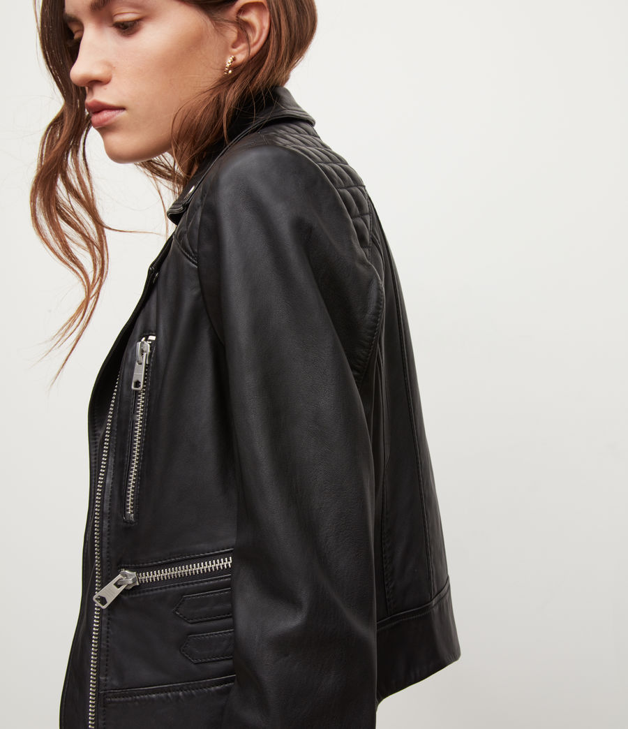 Womens Sulby Leather Biker Jacket (black) - Image 4