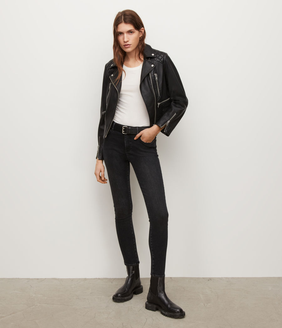 Womens Sulby Leather Biker Jacket (black) - Image 5