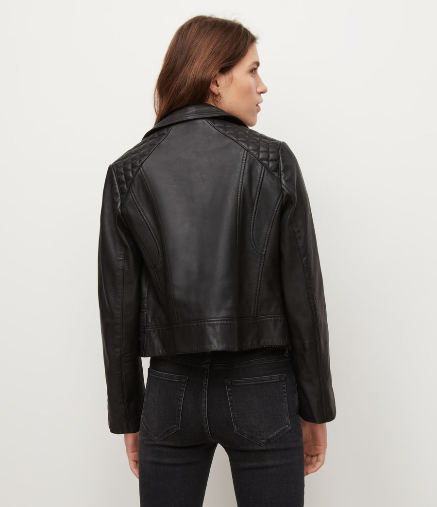 Womens Sulby Leather Biker Jacket (black) - Image 8
