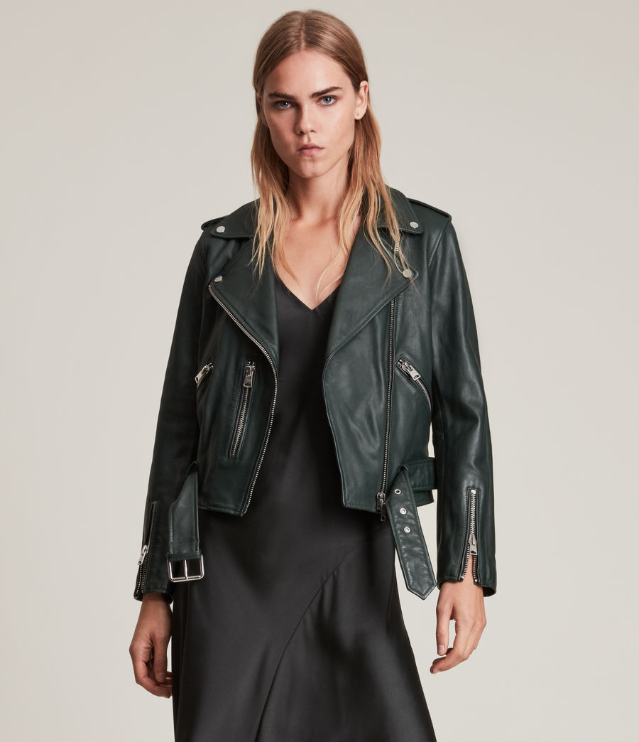 Damen Balfern Leather Biker Jacket (green_skies) - Image 1