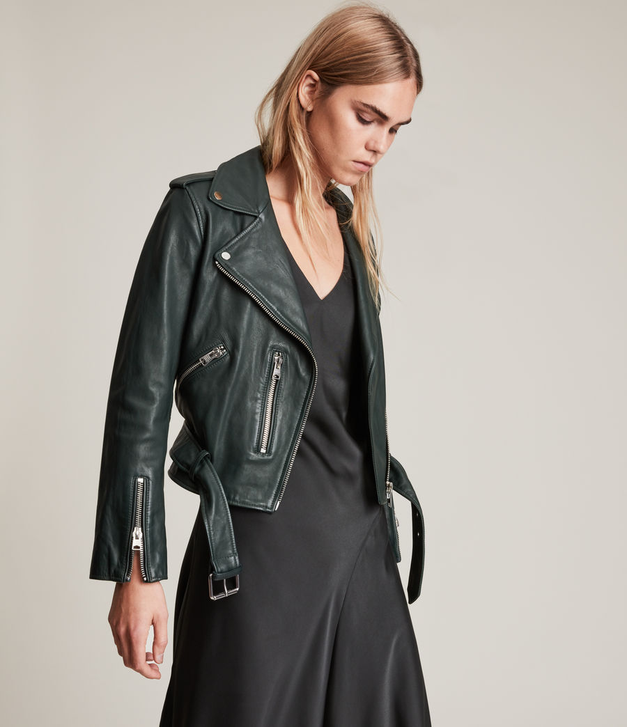 Damen Balfern Leather Biker Jacket (green_skies) - Image 2