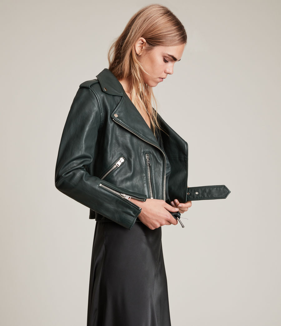 Women's Balfern Leather Biker Jacket (green_skies) - Image 4