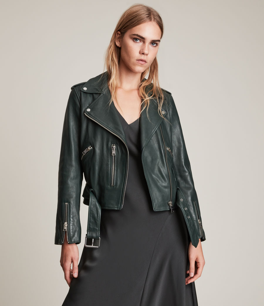 Women's Balfern Leather Biker Jacket (green_skies) - Image 5