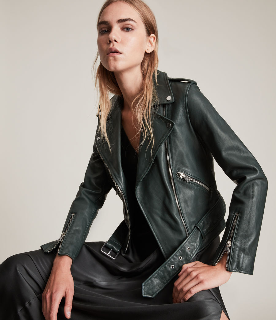 Damen Balfern Leather Biker Jacket (green_skies) - Image 6