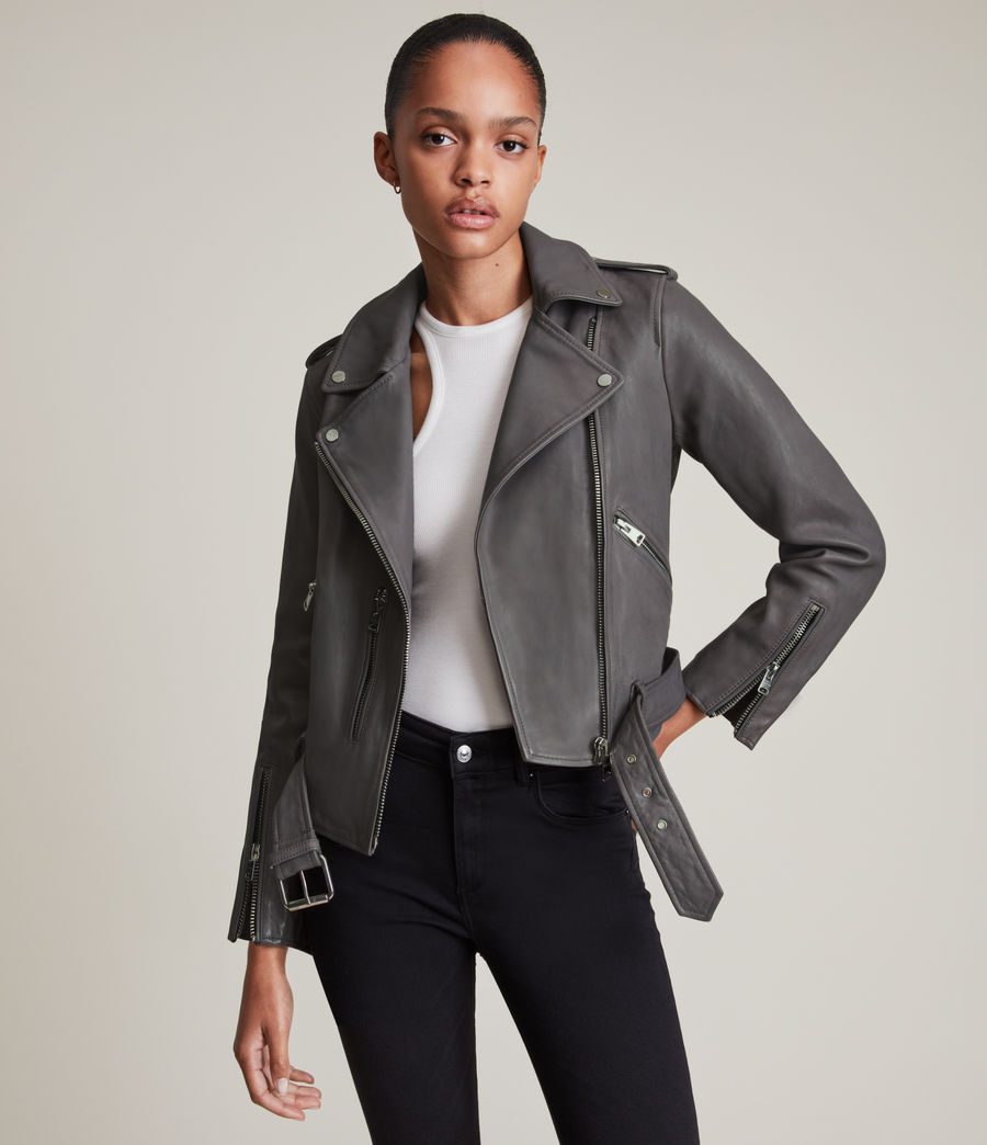 Women's Balfern Leather Biker Jacket (grey) - Image 1