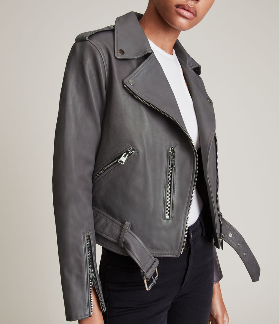 Womens Balfern Leather Biker Jacket (grey) - Image 2