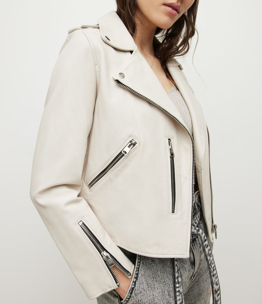 Womens Fern Leather Biker Jacket (white) - Image 5