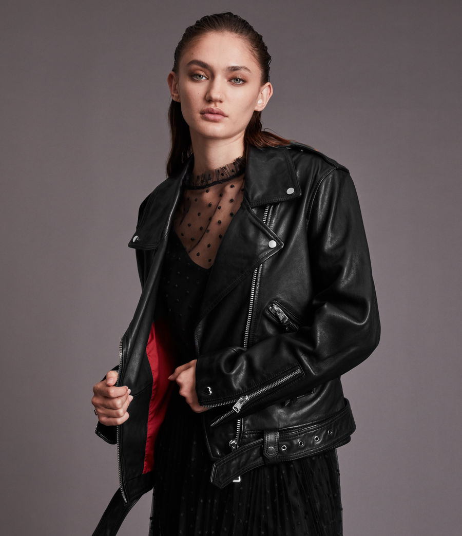 Women's Luna Estae Leather Biker Jacket (black) - Image 2