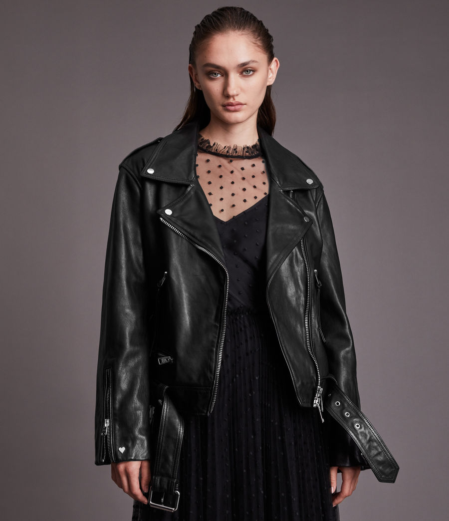 Women's Luna Estae Leather Biker Jacket (black) - Image 4