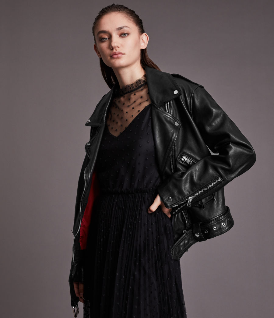 Women's Luna Estae Leather Biker Jacket (black) - Image 5