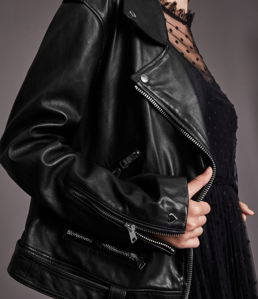 Women's Luna Estae Leather Biker Jacket (black) - Image 6