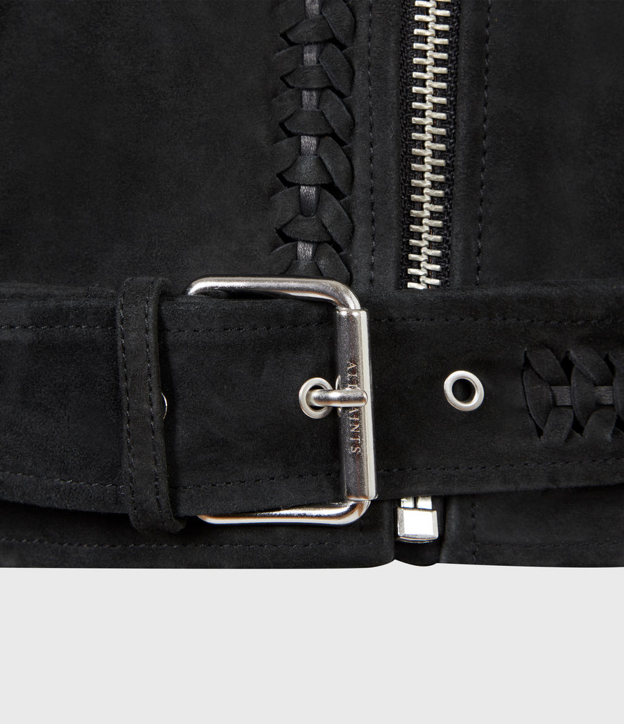 Women's Braided Suede Biker Jacket (black) - Image 6