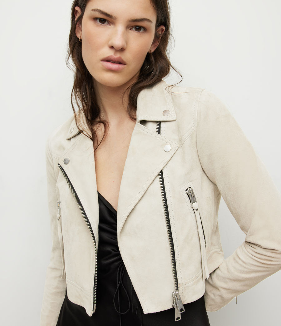 Women's Suede Rift Cropped Biker Jacket (grey) - Image 2