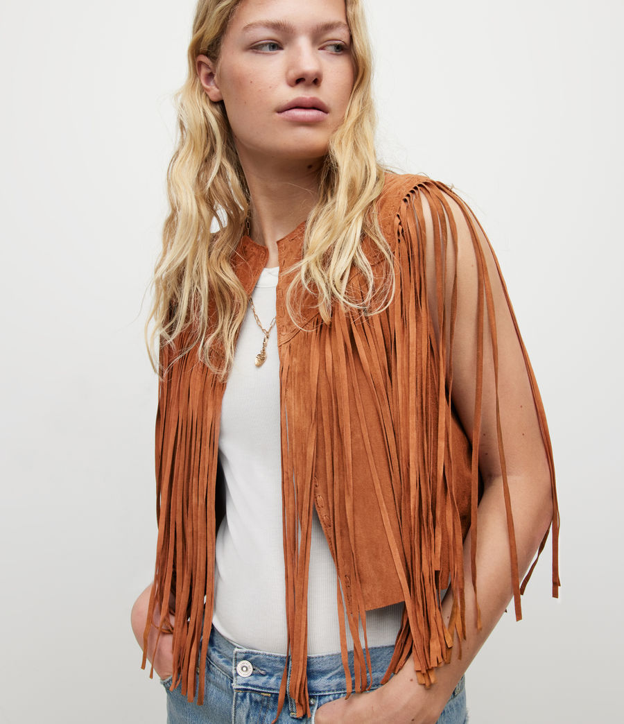 Womens Astral Suede Fringed Gilet (deep_tan) - Image 1