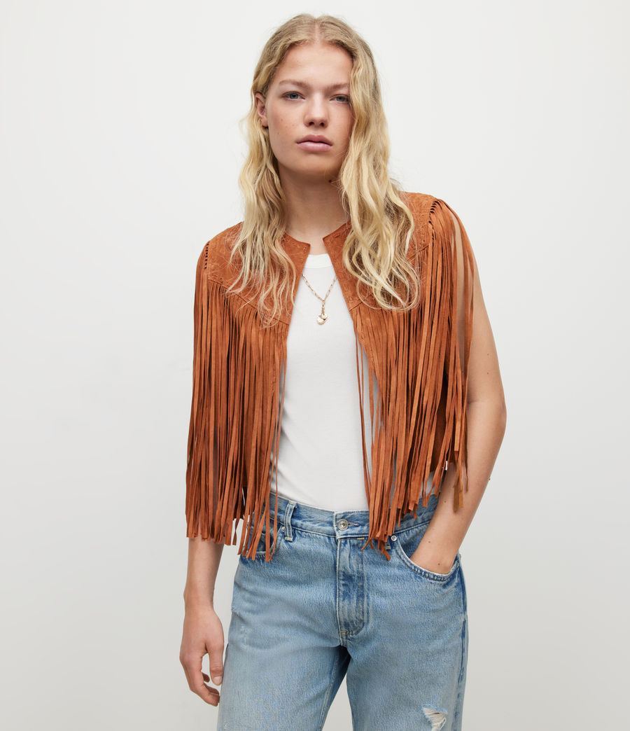 Womens Astral Suede Fringed Gilet (deep_tan) - Image 2
