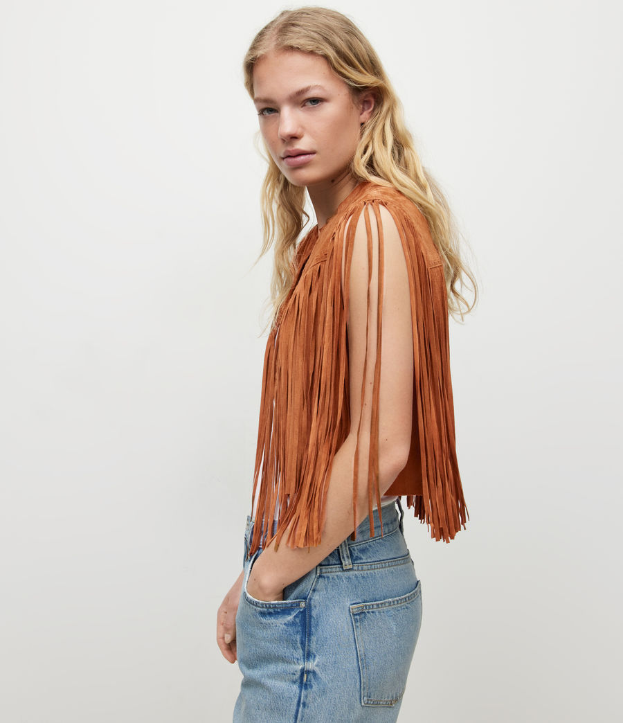 Womens Astral Suede Fringed Gilet (deep_tan) - Image 4