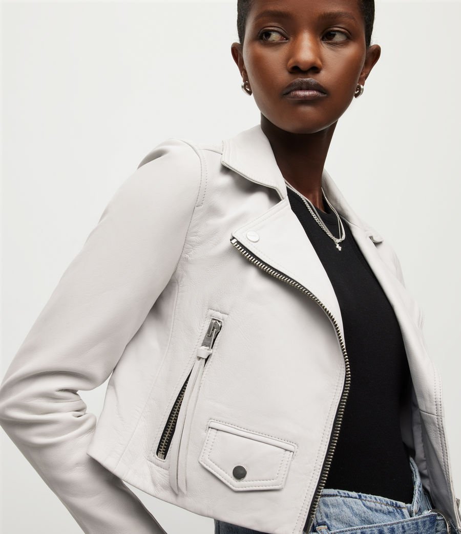 Women's Elora Leather Biker Jacket (white) - Image 2