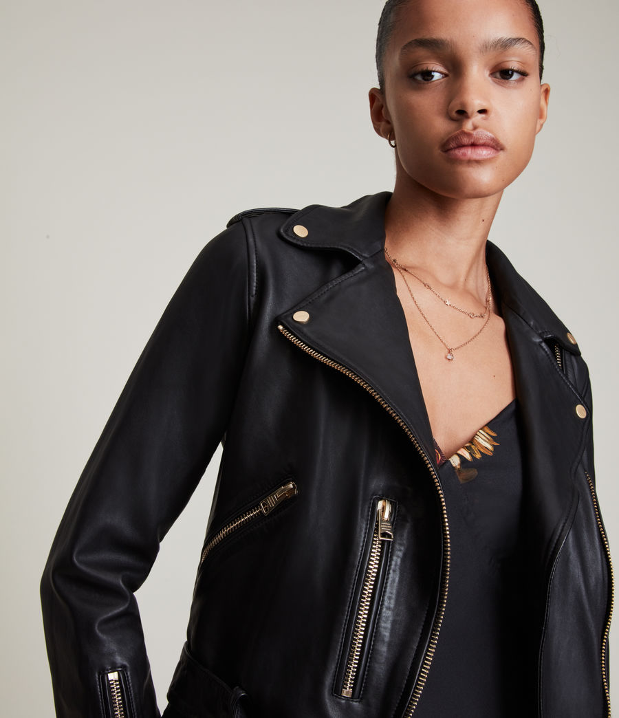 Damen Balfern Gold Leather Biker Jacket (black) - Image 5