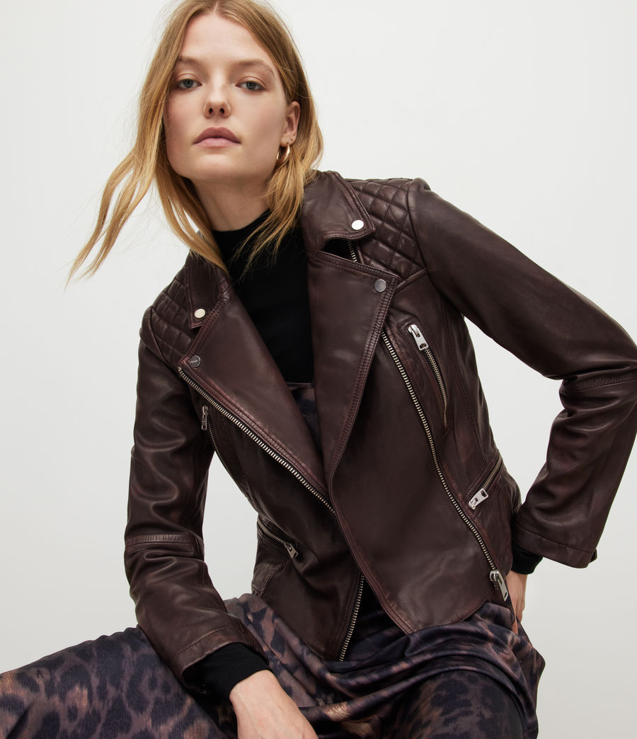 Womens Cargo Leather Biker Jacket (black_oxblood) - Image 1