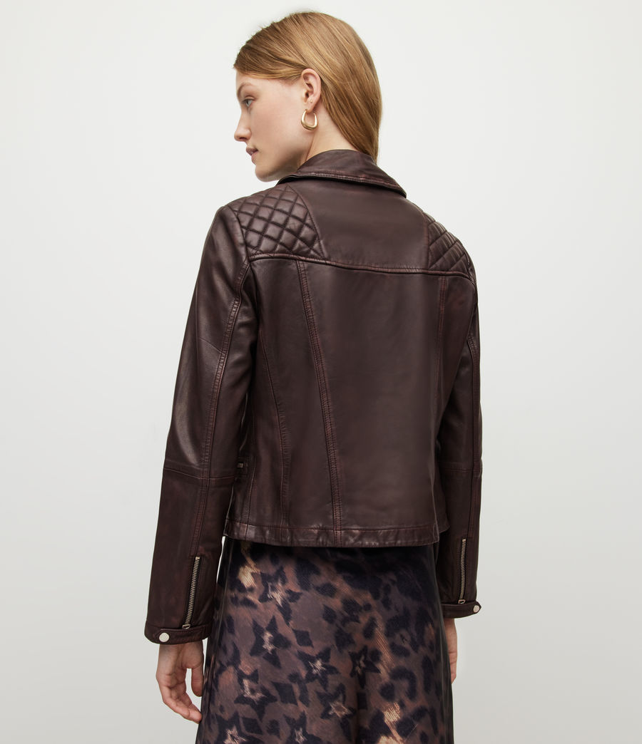 Women's Cargo Leather Biker Jacket (black_oxblood) - Image 7