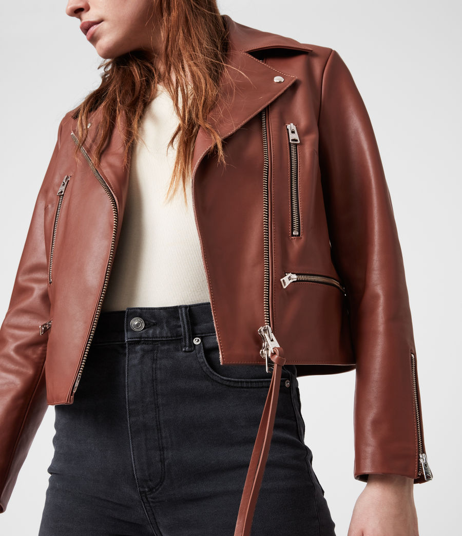 ALLSAINTS UK: Womens Wren Leather Biker Jacket (tan_brown)