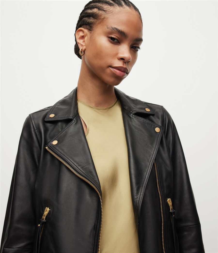 Women's Dalby Gold Leather Biker Jacket (black_gold) - Image 4