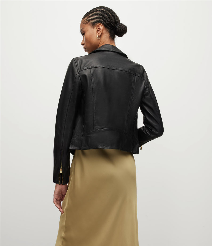 Women's Dalby Gold Leather Biker Jacket (black_gold) - Image 5
