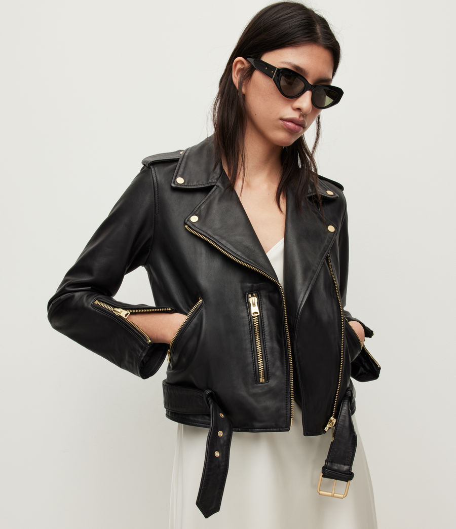 Damen Balfern Gold Leather Biker Jacket (black_gold) - Image 1