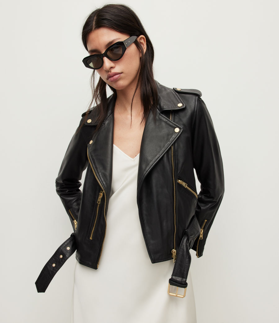 Damen Balfern Gold Leather Biker Jacket (black_gold) - Image 4