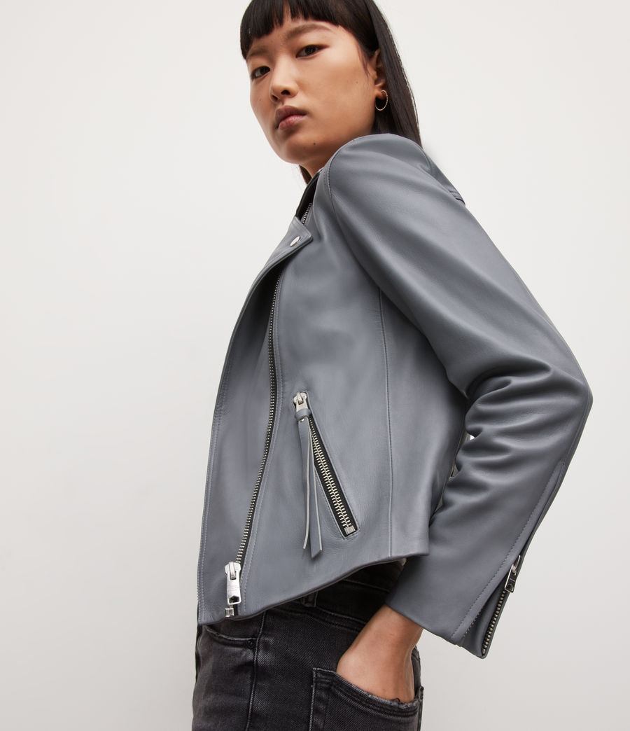 Women's Dalby Leather Biker Jacket (grey_steel) - Image 2