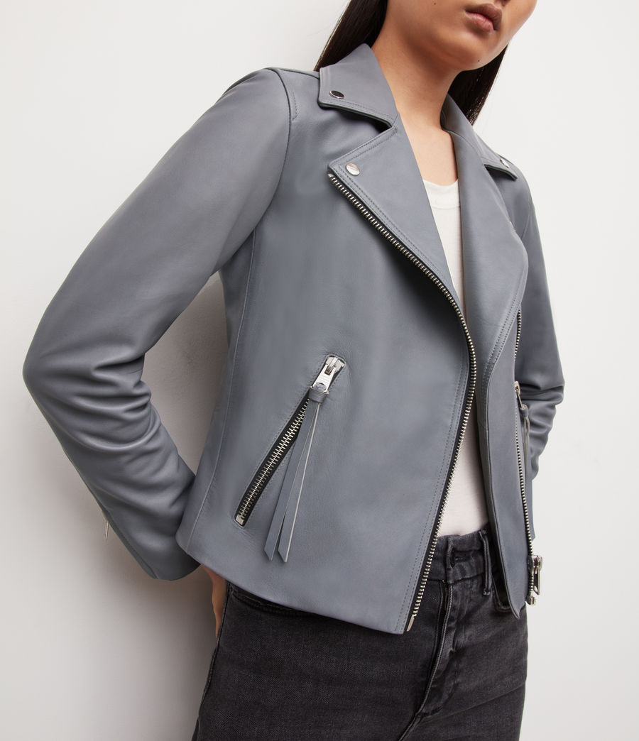 Women's Dalby Leather Biker Jacket (grey_steel) - Image 4