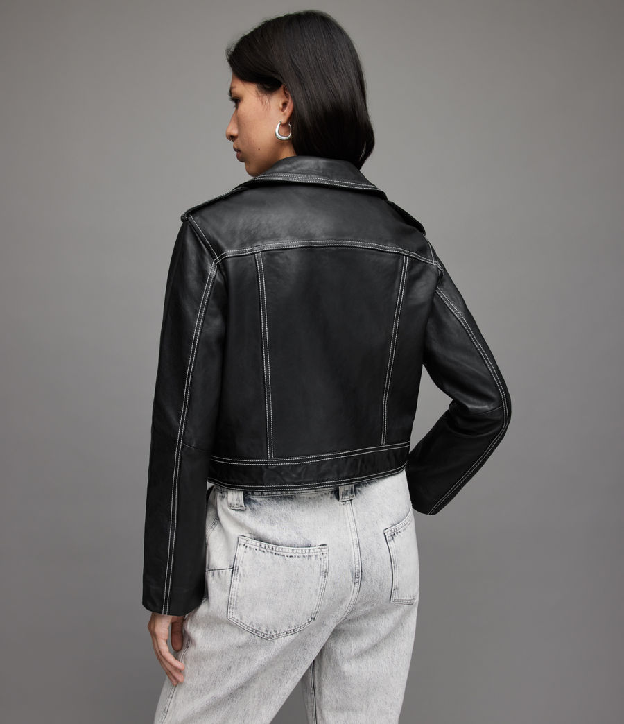 Women's Ayra Contrast Leather Biker Jacket (black) - Image 6