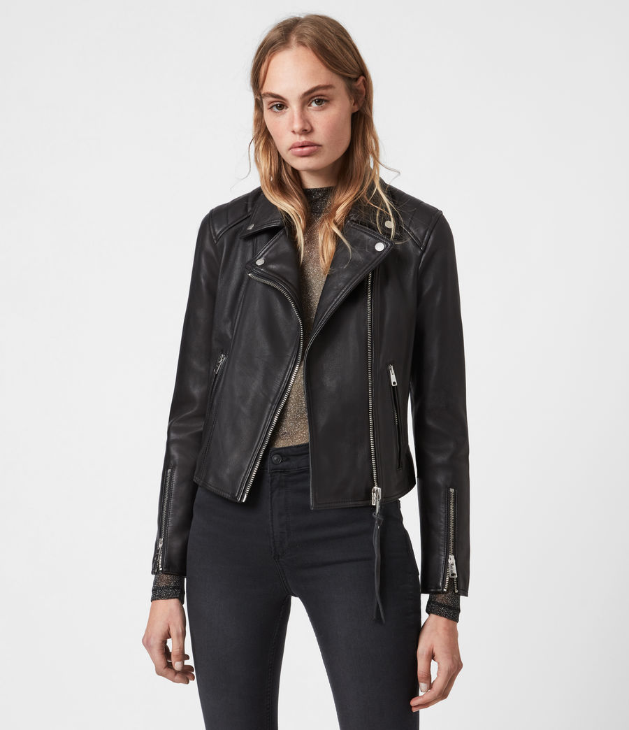 Womens Neve Quilted Leather Biker Jacket (black) - Image 1