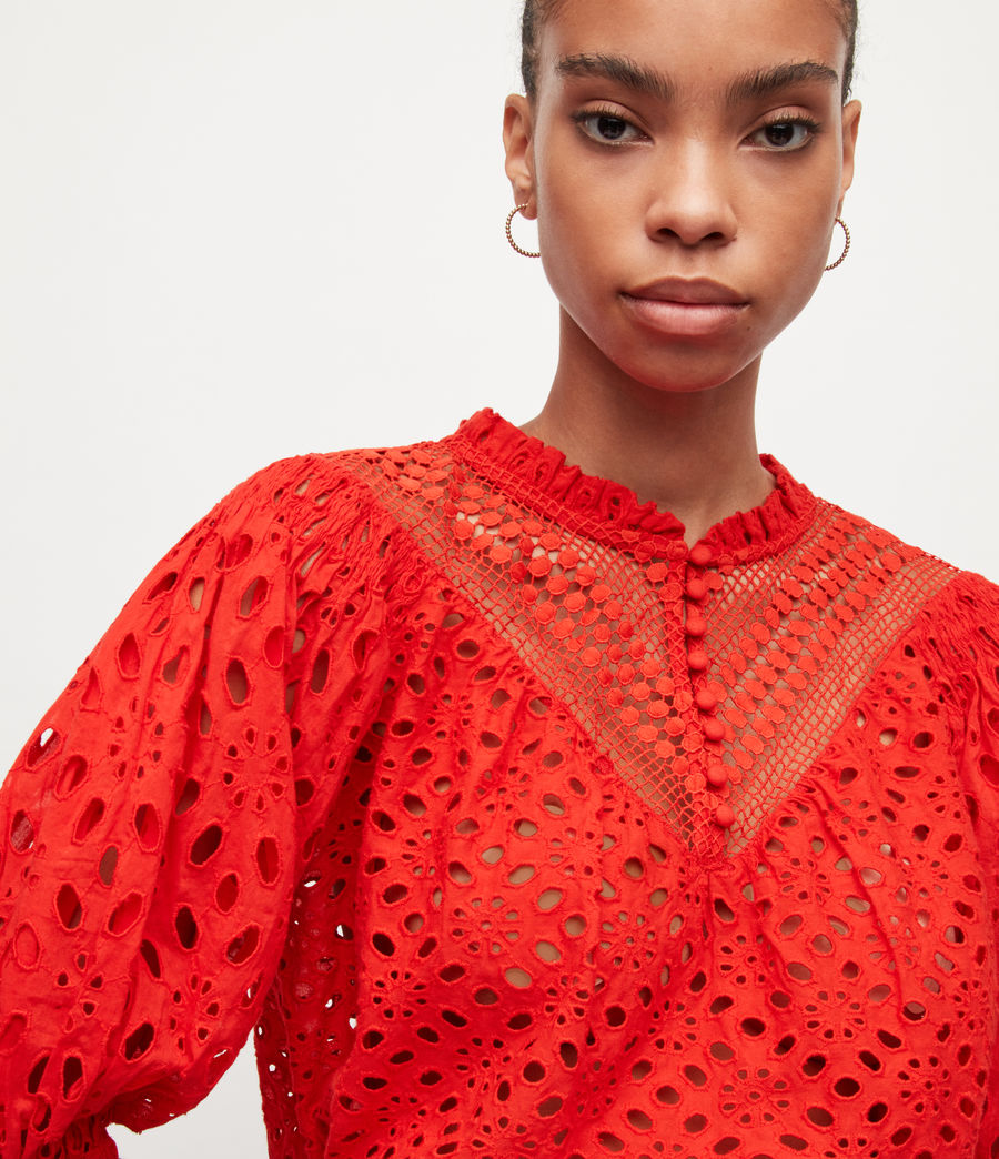 Womens Tila Broderie Top (red) - Image 2