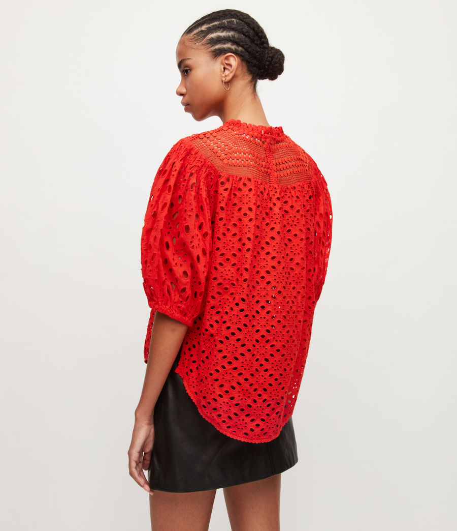 Womens Tila Broderie Top (red) - Image 5