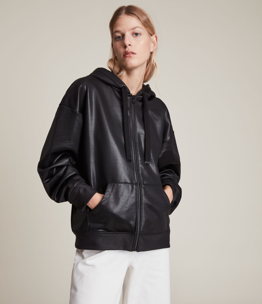 Women's AllSaints Chlo Coated Zip Hoodie (coated_black) - Image 4