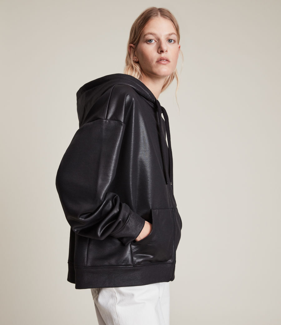 Women's AllSaints Chlo Coated Zip Hoodie (coated_black) - Image 5