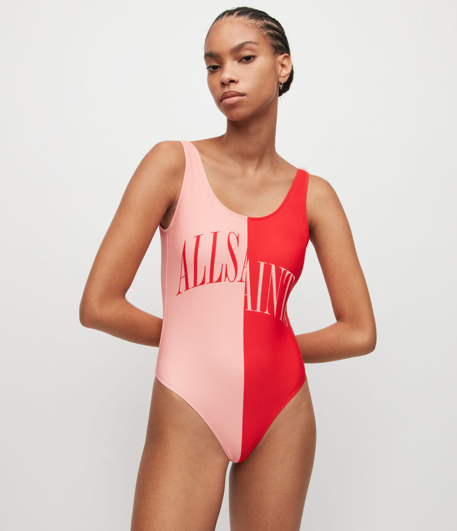 Womens Mia Split Saints Swimsuit (pink_red) - Image 2