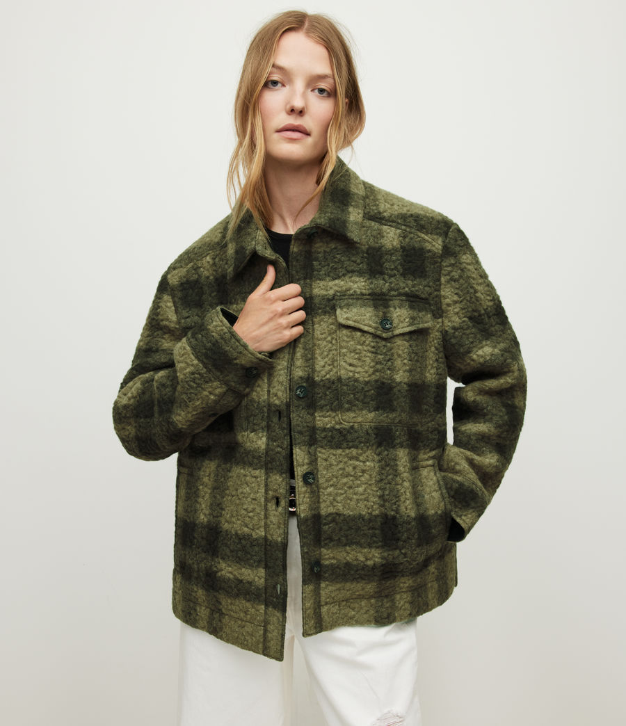 ALLSAINTS UK: Womens Rosey Checked Jacket (khaki_green)