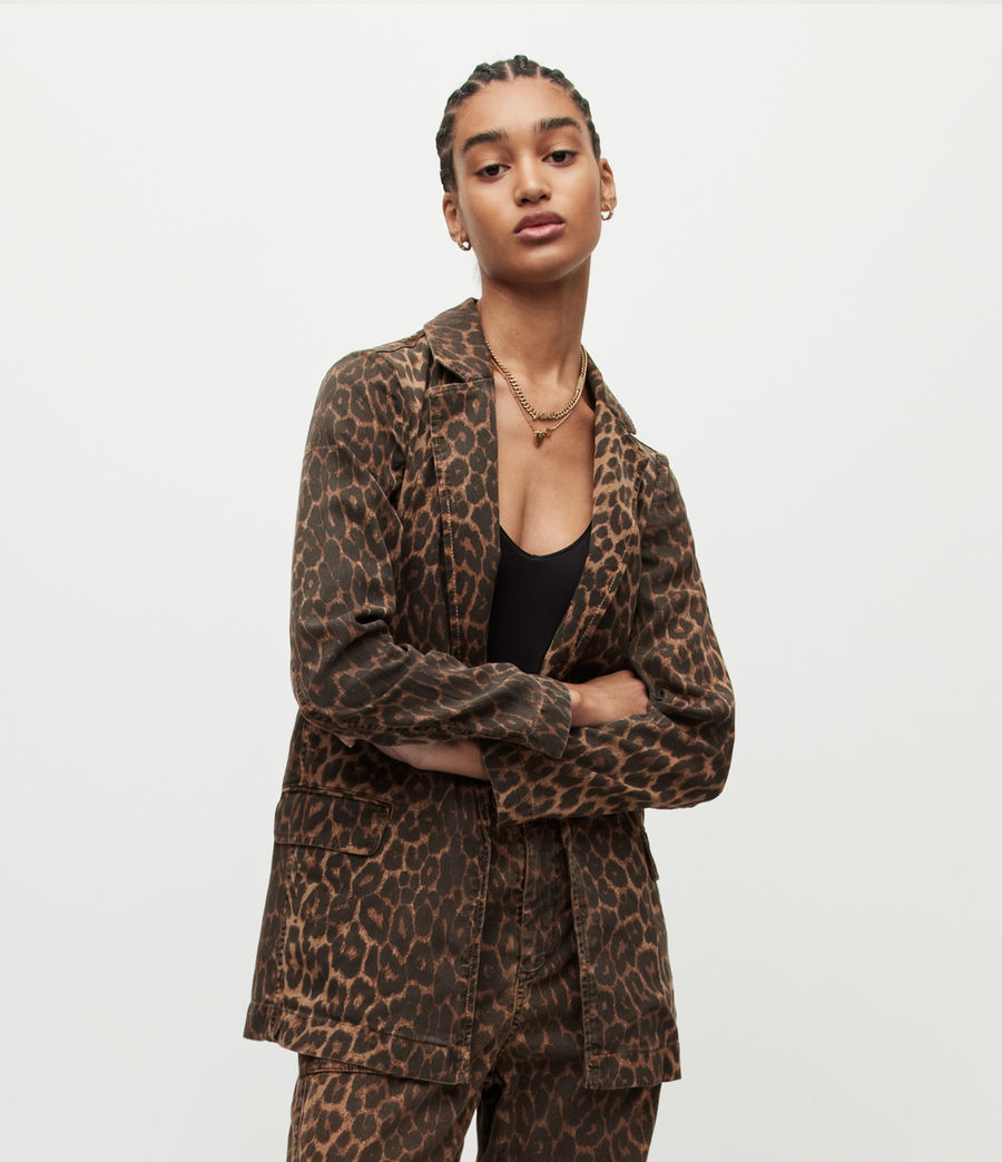 Womens Aleida Linen Blend Leopard Print Blazer (brown) - Image 1