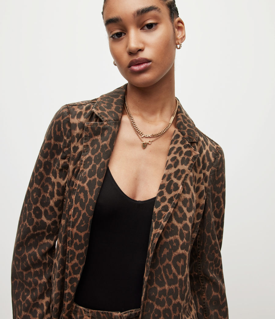 Womens Aleida Linen Blend Leopard Print Blazer (brown) - Image 2