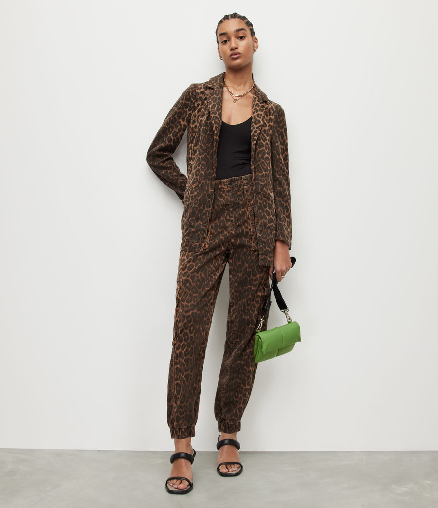 Womens Aleida Linen Blend Leopard Print Blazer (brown) - Image 3