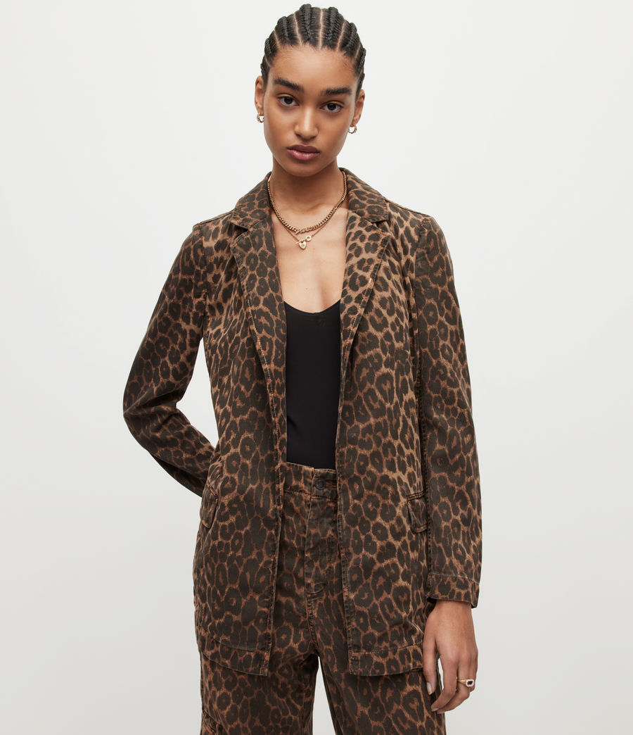 Womens Aleida Linen Blend Leopard Print Blazer (brown) - Image 4