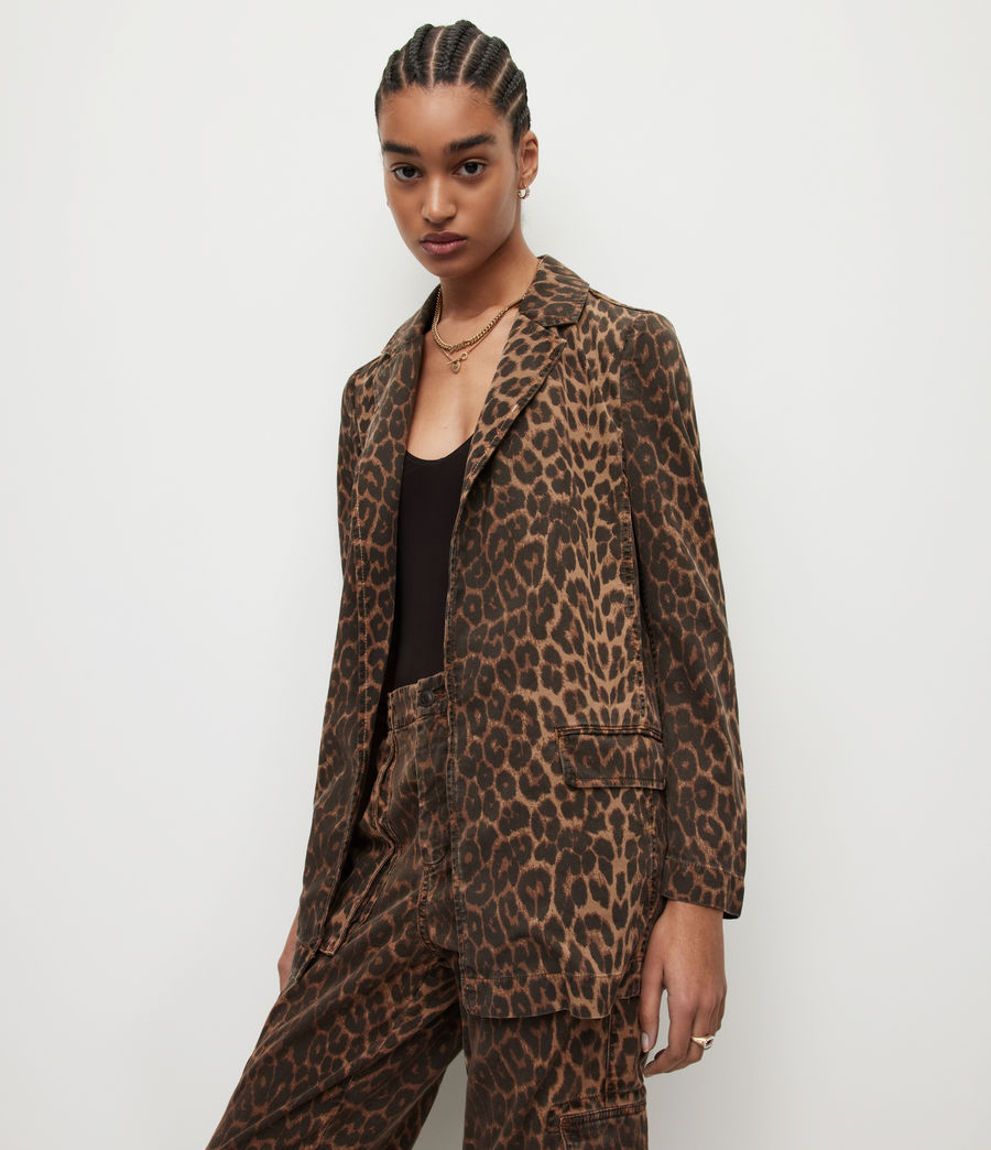 Womens Aleida Linen Blend Leopard Print Blazer (brown) - Image 5