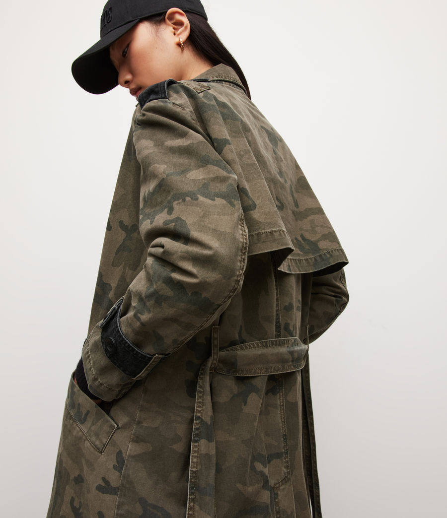 Women's Smilla Camouflage Denim Trench Coat (khaki_green) - Image 2