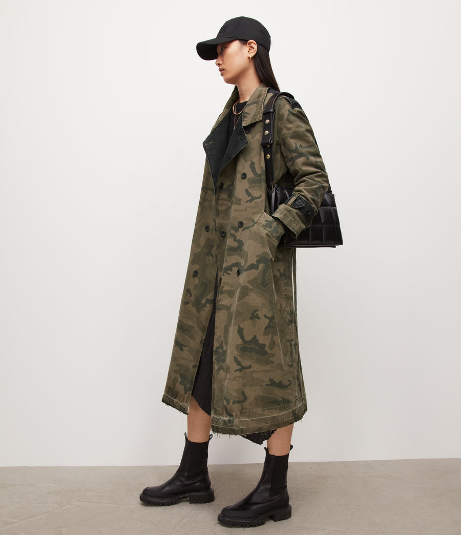 Womens Smilla Camouflage Denim Trench Coat (khaki_green) - Image 3