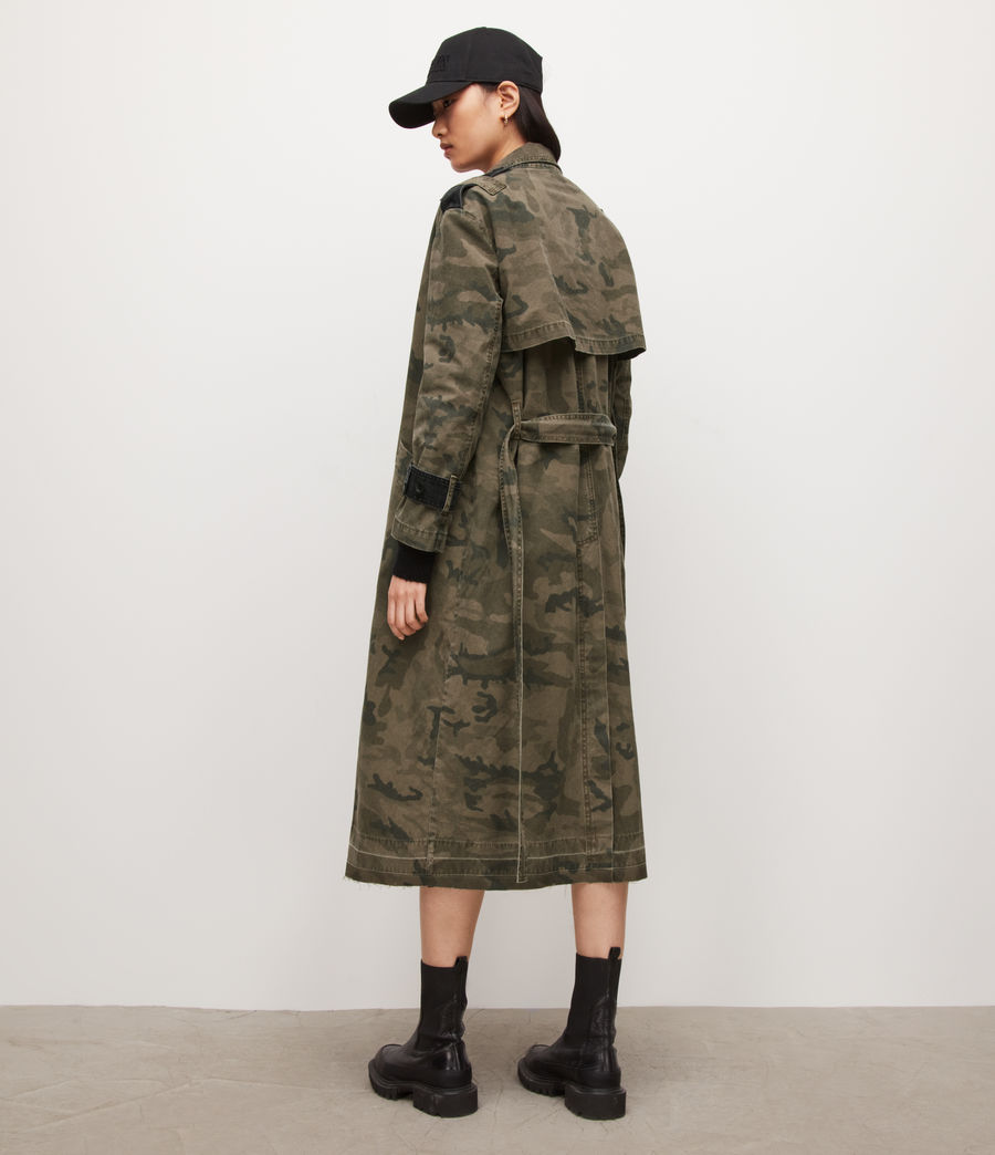 Womens Smilla Camouflage Denim Trench Coat (khaki_green) - Image 5