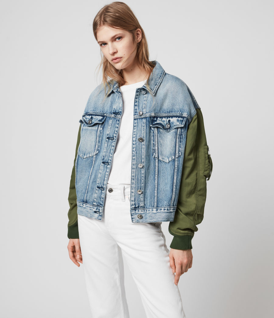 all saints green bomber jacket