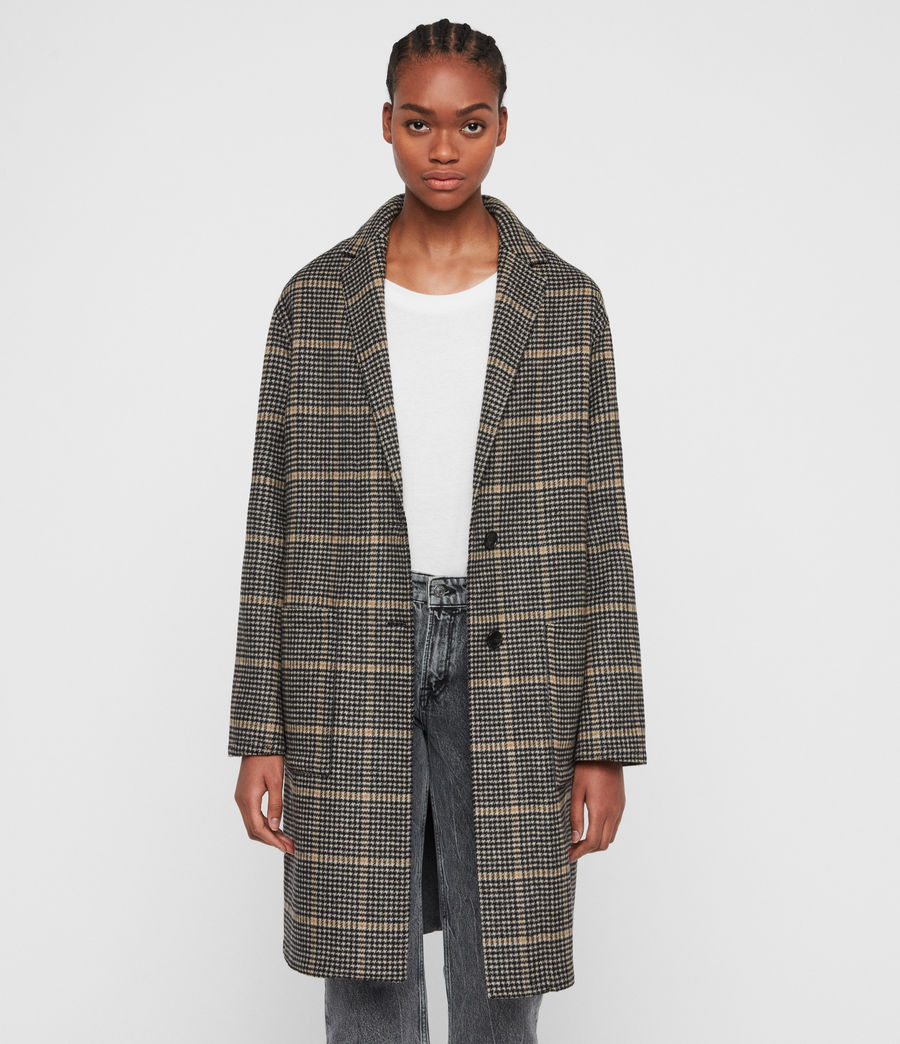 ALLSAINTS UK: Womens Anya Aurora Coat (black_camel)