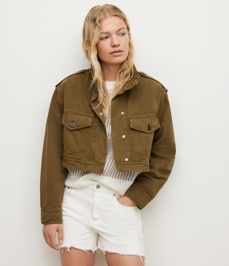 Women's Cadie Linen Blend Military Jacket (khaki_green) - Image 5